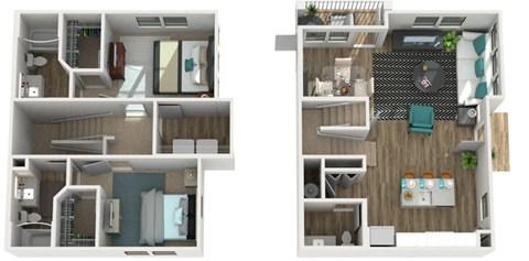 Floor plan for 2 beds, 2 baths